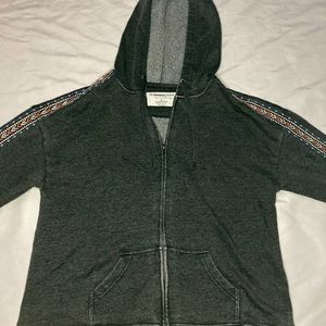 Gray Zip Up Hoodie with Arrow Designed Sleeves